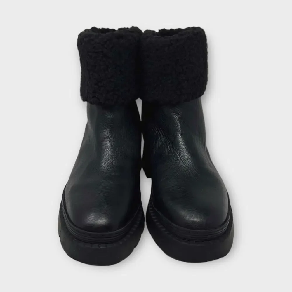 Marc Fisher Vina Black Leather Faux Fur Bootie Size 10